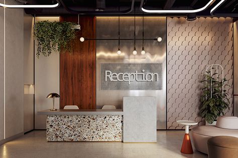 ROYAL TOWER OFFICE INTERIOR CONCEPT on Behance Office Interior Concept, Reception Area Design, Office Reception Design, Lobby Interior Design, Reception Desk Design, Office Interior Design Modern, Modern Office Interiors, Corporate Office Design, Clinic Interior Design