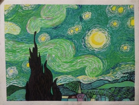 Green Starry Night, Green Posters, Starry Night Painting, The Starry Night, Night Painting, Green Art, Diy Art Painting, Night In, Art Diy