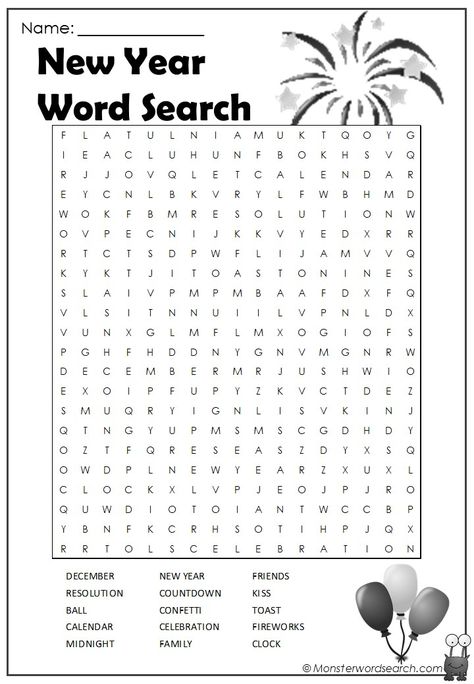 Check out this fun free New Year Word Search, free for use at home or in school This is a printable New Year Word Search pdf file, just click on the image to open the pdf, you can save it or print it. Words included in this fun file are: DECEMBER RESOLUTION BALL CALENDAR MIDNIGHT NEW YEAR COUNTDOWN CONFETTI CELEBRATION FAMILY FRIENDS KISS TOAST FIREWORKS CLOCK New Year Word Search, New Years Worksheets, Happy New Year 2024 Free Printable, New Years Word Search, New Year Resolution, New Year Words, New Year Printables, Word Search Puzzles Printables, Free Printable Word Searches