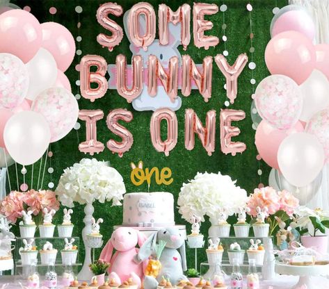 Bunny 1st Birthday Party, Bunny Birthday Party Decorations, Some Bunny Is One Birthday, Bunny Birthday Theme, Bunny 1st Birthday, Easter Birthday Party, Some Bunny Is One, Bunny Birthday Party, Woodland Bunny