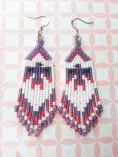 Beaded Thunderbird Pattern, Thunderbird Beaded Earrings, Diy Seed Bead Earrings, Native American Beadwork Patterns, Native Beading Patterns, Beaded Earrings Native, Native American Beaded Earrings, Brick Stitch Earrings, Seed Bead Patterns