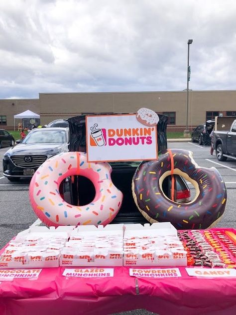 Dunkin Donuts Trunk Or Treat, Halloween Trunk Or Treat Ideas, Easy Trunk Or Treat Ideas, Easy Trunk Or Treat, Halloween Trunk Or Treat, Trunker Treat Ideas, Halloween Car Decorations, Cricut Explore 3, Dunkin Donut