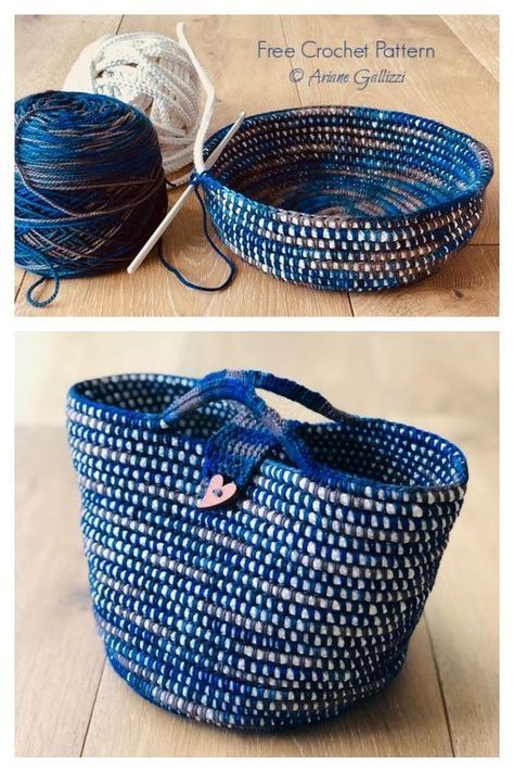 Ropey Happy Project Basket Free Crochet Pattern Crochet Bathroom, Basket Weaving Diy, Crochet Storage Baskets, Crochet Basket Pattern Free, Basket Diy, Coiled Fabric Basket, Crochet Baskets, Crochet Storage, Diy Magazine