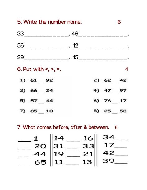 Kids Maths test worksheet
Number name
Comparison of numbers greater than less than.
What comes after,before & between. Holiday Math Worksheets, Kindergarten Math Curriculum, Counting Worksheets For Kindergarten, Number Names, Maths Worksheet, Math Fact Worksheets, Kids Worksheet, Kindergarten Addition Worksheets, Activity Worksheet