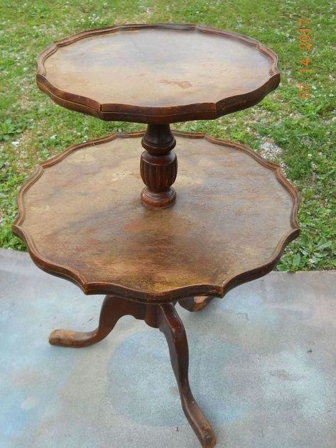 2 Tier Table Decor, 2 Tier Side Table Makeover, Tiered Table Makeover, Two Tiered Side Table, Round Side Table Makeover, 2 Tier End Table, End Table Makeover, Side Table Makeover, Vintage Typewriter