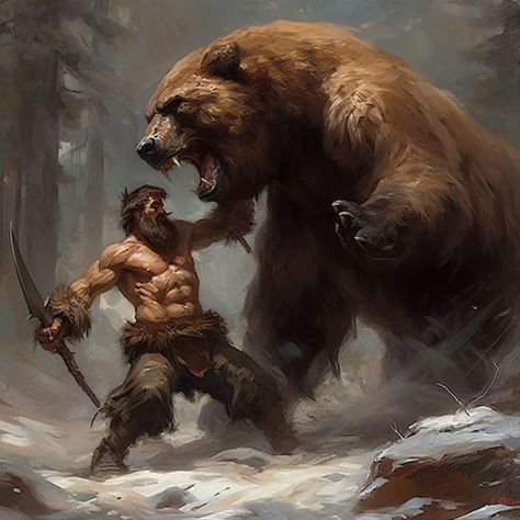 Prehistoric Bear, Bear Concept Art, Bear Attacking, Prehistoric Man, Bear Attack, Animal Attack, Heroic Fantasy, Bear Man, Animal Wildlife