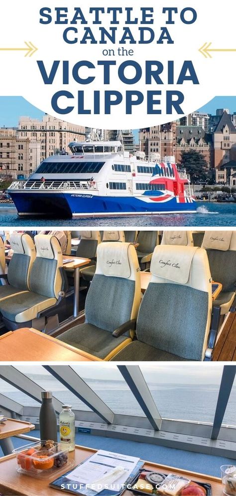 One of the fun things to do in Seattle is to take a trip to Canada! Hop aboard the Victoria Clipper and sail to Victoria, British Columbia for a one day excursion or longer getaway. Learn all about the boat, how long is the trip, how to choose your seat, and what food is served on board! #seattle #thingstodo #canada #pnw Victoria Island Canada, Seattle Itinerary, Seattle Weekend, Summer In Seattle, Seattle Winter, Seattle Ferry, Washington Things To Do, Day Trips From Seattle, Vancouver Vacation