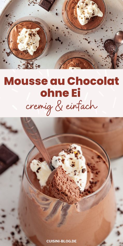 Dieses Mousse au Chocolat ohne Ei wird lecker schokoladig und cremig. Dazu ist es einfach und schnell gemacht. Das perfekte Dessert für jeden Anlass. Last Minute Desserts, Dessert Party Ideas, Oster Dessert, Desserts Im Glas, Finger Food Party, Dessert Creme, Brunch Dessert, Dessert Mousse, Brunch Desserts