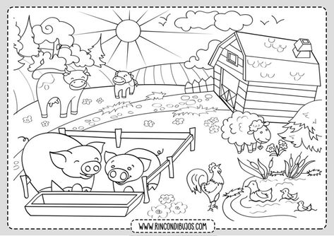 Dibujos de Paisajes para Colorear | Paisajes bonitos para pintar Toy Story Coloring Pages, Castlevania Wallpaper, Farm Coloring Pages, Farm Animal Coloring Pages, Black And White Cartoon, Kids Coloring Book, Rural Landscape, Main Game, Drawing Images