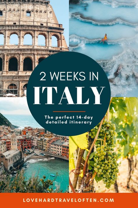 PERFECT 2 week Italy itinerary! A day-by-day detailed guide to spending 14 days in the best places to visit in Italy! You'll visit Rome, Florence, Pisa, Cinque Terre, Venice, Tuscany (Chianti region, Siena, Asciano & Saturnia Hot Springs) &  the Amalfi Coast on this epic adventure! Two Weeks In Italy, 2 Weeks In Italy, Driving In Italy, Best Places In Italy, Italy Culture, Italy Trip Planning, Italy Honeymoon, Italy Itinerary, Explore Italy