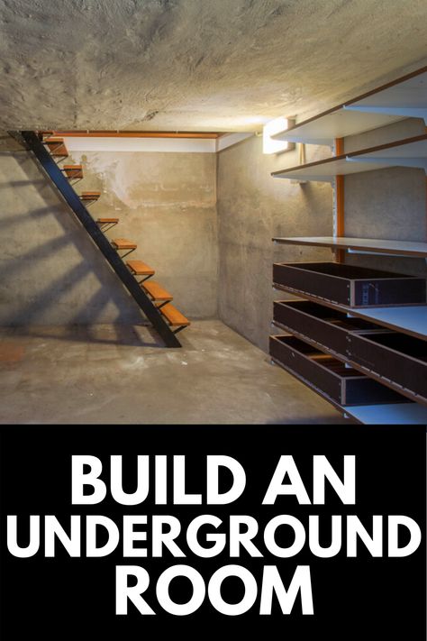 Having an underground room is a great way to protect you and your family from natural disasters or intruders, or store preserved food and survival items. Here, we show you the basics of how to build an underground room in your backyard! Read more at OwnTheYard.com! Bunker Design Underground, Basement Cold Room, Underground Shed, Diy Underground House, Diy Underground Bunker, Diy Bunker Underground Shelter, Underground Homes Hidden, Underground Homes Plans, Bunker Ideas Underground