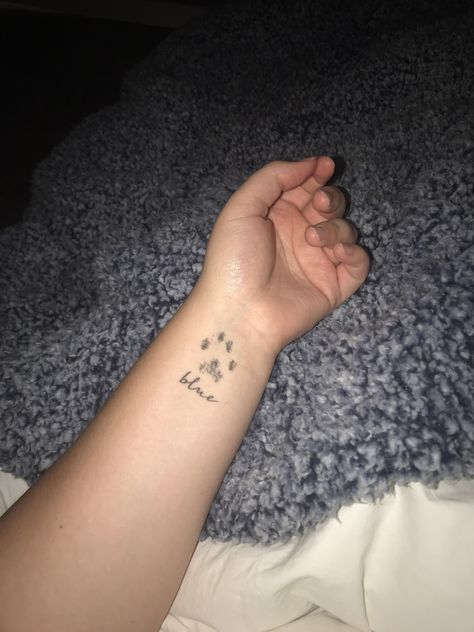 Small memorial tattoo for my sweet Blue that passed away. Its his actual paw print! Passed Pets Tattoos, Nala Tattoo Name, Pet Paw Print Tattoos, Tattoo For Passed Cat, Late Pet Tattoo, Meaningful Pet Tattoos, Paw Print Tattoo Cat Memories, Cat Tattoo In Memory, Tattoo Ideas For Animals That Passed