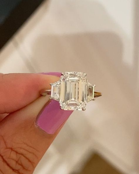 Emerald Ring With Trapezoids, 5 Carat Emerald Cut Engagement Ring, Emerald With Trapezoid Side Stones, Emerald Cut Engagement Ring 3 Stone, Three Stone Emerald Cut Ring, Trapezoid Side Stones, Wedding Stack, Emerald Cut Engagement Ring, Emerald Cut Ring