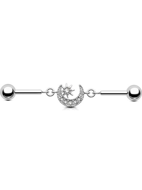 PRICES MAY VARY. 【Charming Design】1PC 316L Surgical Steel Industrial Piercing Jewelry with Clear CZ, Dangle and Moon Shaped Design Make the Industrial Jewelry More Charming 【Standard Gauges】Bar Thickness:14GA/1.6mm; Bar Length: 38mm; Ball Size:5mm, Standard Size For your Industrial Piercing 【Safe Material】The Industrial Earring is Made of High-Quality Stainless Steel, Nickel, and Lead-Free, Hypoallergenic, Grade Alloy-Smooth Surface. Safe for Sensitive Skin 【Multiple Using】The Industrial Piercin Black Industrial Piercing, Industrial Piercing Barbells, Industrial Bar Piercing, Industrial Earrings, Industrial Piercing Jewelry, Industrial Piercing, Industrial Jewelry, Body Jewelry Piercing, Helix Piercing