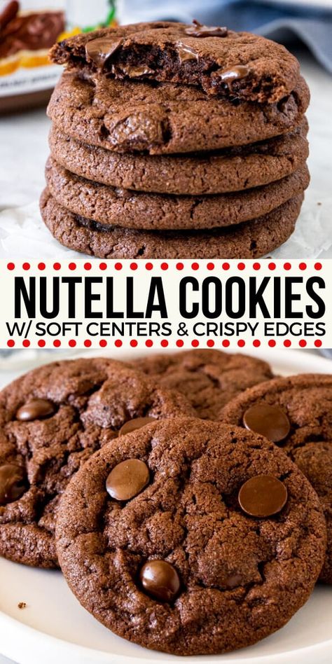 Desserts Nutella, Nutella Cookies Recipe, Brownie Vegan, Nutella Cookies, Nutella Recipes, Crinkle Cookies, Chocolate Hazelnut, Delicious Chocolate, Chocolate Cookies