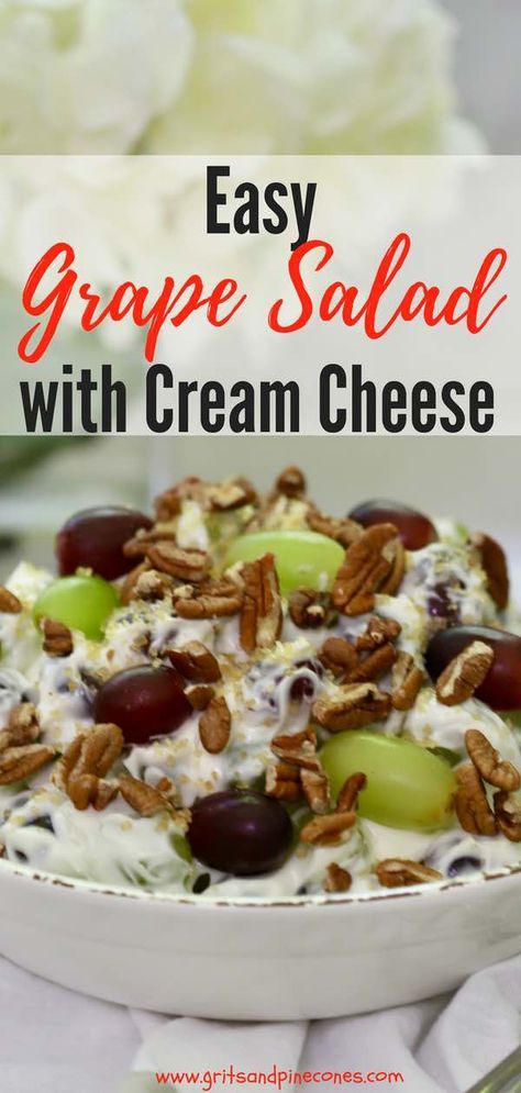 Grape Salad With Cream Cheese, Easy Grape Salad, Grapes Salad, Fruit Appetizers Easy, Grape Salad Recipe, Cream Cheese Recipe, Brunch Appetizers, Fruit Appetizers, Salad Cream