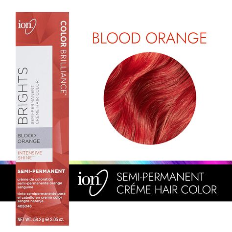 ion Color Brilliance Semi-Permanent Brights Hair Color are high-fashion hair colors designed to give vivid, boldly intense results. Ion Blood Orange Semi Permanent Hair Color | Orange | 2.05 FL oz. | Sally Beauty Ion Hair Color Chart, Ion Color Brilliance Brights, Ion Hair Colors, Bright Copper Hair, Orange Hair Dye, Hair Color Swatches, Ion Color Brilliance, Peach Hair Colors, Hair Colour Design