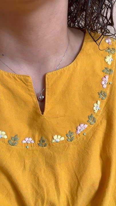 Hand Embroidery On Neckline, Embroidery Design On Neck, Kurti Neck Designs Embroidery, Kurti Embroidery Design Neckline, Embroidery Design Kurti, Front Neck Embroidery Designs Kurti, Blouse Neck Embroidery, Nack Embroidery Design For Kurti, Hand Work Embroidery Neck Kurti