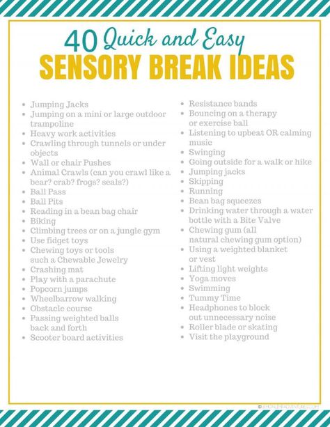 40 Simple Sensory Break Ideas Sensory Disorder, Break Ideas, Sensory Therapy, Sensory Diet, Occupational Therapy Activities, Sensory Tools, Sensory Integration, Sensory Issues, Sensory Processing Disorder