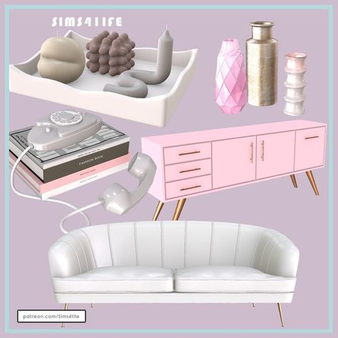 Tenue set | Patreon Sims 4 Y2k Apartment, Realistic Furniture Sims 4 Cc, Sims 4 Pink Furniture Cc, Sims 4 Save File, Pastel Interior Design, Sims 4 Content, Sims 4 Male Clothes, Sims 4 Cheats, Sims 4 Kitchen