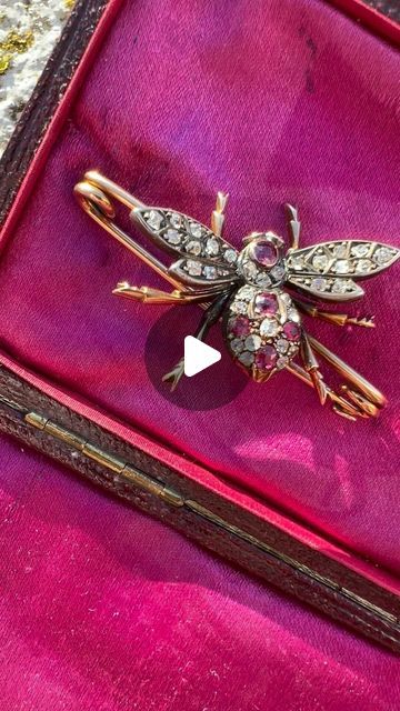 Xanthe Jewels on Instagram: "It was around 1860 when Victorians first started to wear bejewelled insect motifs. This beautiful bee brooch was handmade circa 1890. 15ct gold is set with 1.20cts of rubies and 32 diamonds (.56cts). It’s mounted on a rose gold stock pin that can be easily clipped to a chain to wear the bee as a pendant or bracelet. DM for more info and price.

#xanthejewelsforsale #antiqueinsectjewelry #antiquejewelry #antiqueringsforsale #jewelledbugs #jewelledbee #antiquediamonds #antiquerubies #vintage #boybrooch" Gold Stock, Bee Brooch, Insect Jewelry, The Bee, Antique Jewellery, A Rose, Beautiful Things, Antique Jewelry, Insects