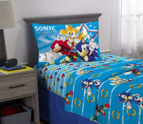 Sonic Bedroom, Kids Sheet Sets, Bedding Blue, Kids Twin Bed, Full Comforter Sets, Colorful Characters, Kids Sheets, Sonic Birthday, Childs Bedroom