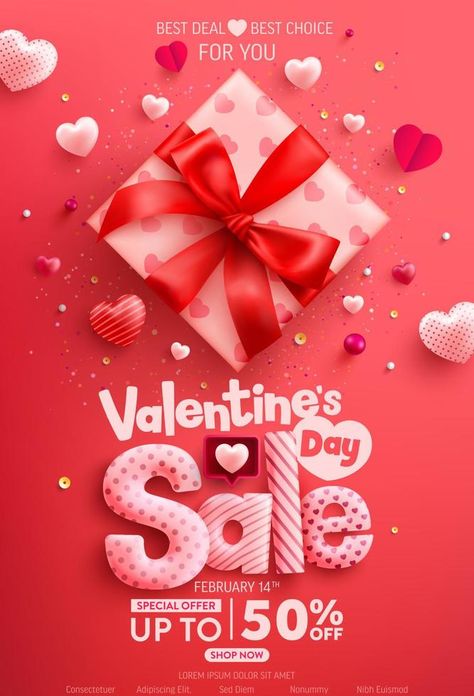 Valentine's Day Sale Poster or banner with cute gift box and sweet hearts on red background.Promotion and shopping template or background for Love and Valentine's day concept. Valentines Ads Design, Valentines Day Promotion Design, Valentines Day Campaign Social Media, Valentine Promotion Design, Valentine Design Poster, Valentines Poster Design, Valentine Advertising, Valentines Design Ideas, Shop Now Banner