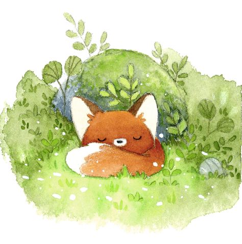 Sleeping Art, Fox Sleeping, Fox Drawing, Fox Illustration, Cute Animal Illustration, Fox Art, Arte Animal, Cute Fox, Cute Animal Drawings