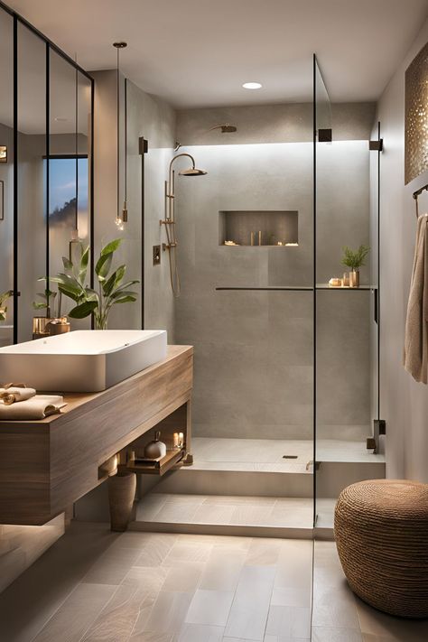 Rainfall Showers in Small Full Bathrooms En Suite Wet Room Ideas, Japanese Shower Design, Natural Spa Bathroom Ideas, Spa Bathroom Remodel Ideas, Stand Up Shower Bathroom Ideas, Luxurious Small Bathrooms, Spa Looking Bathroom Ideas, Small Natural Bathroom, Small Wetroom Bathroom