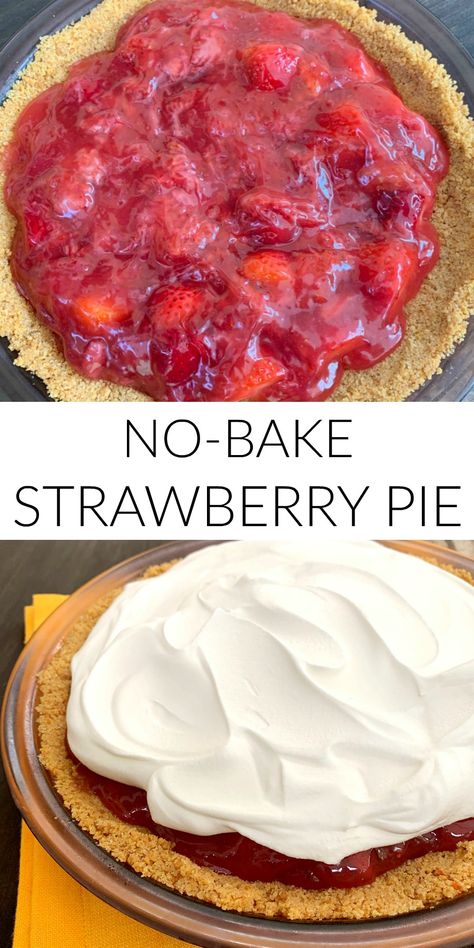 No bake strawberry pie with homemade strawberry pie filling recipe! Strawberry Pie Filling Recipe, Homemade Strawberry Pie Filling, No Bake Strawberry Pie, Homemade Strawberry Pie, Pie Filling Desserts, Baked Strawberry Pie, Easy Strawberry Pie, Canned Strawberries, Strawberry Cream Pies