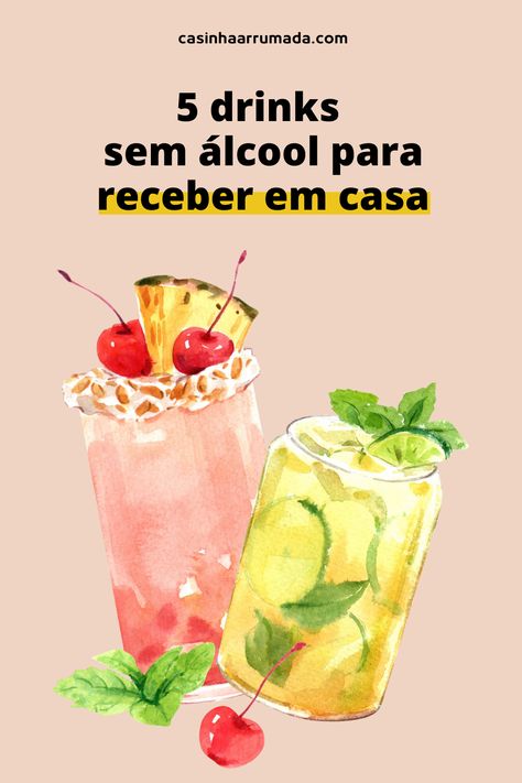 Vai receber os amigos ou familiares em casa e quer preparar uma bebida diferente? Os drinks podem ser uma ótima opção pois são fáceis de fazer e agradam todo mundo, mas também é muito importante pensar em versões de drinks sem álcool para aqueles convidados que não querem ou não podem consumir bebidas alcoólicas. No post de hoje, separei para vocês receitas de 5 drinks sem álcool para receber em casa. Dry January, Mocktails, Sangria, Coffee Time, Gin, Easy Meals, Cafe, Drinks