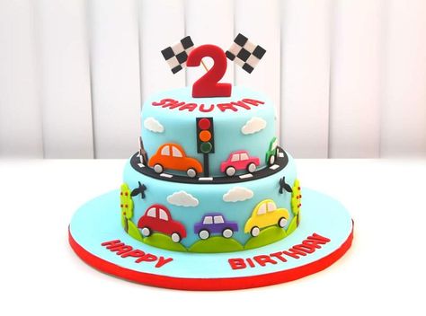 Car Vehicles Theme Cake - cake by Shilpa Kerkar - CakesDecor 2nd Birthday Cake Boy, Γενέθλια Mickey Mouse, Toddler Birthday Cakes, Cars Theme Cake, Cake Designs For Boy, Twin Birthday Cakes, Baby Birthday Party Theme, Baby Boy Birthday Cake, Butterscotch Cake