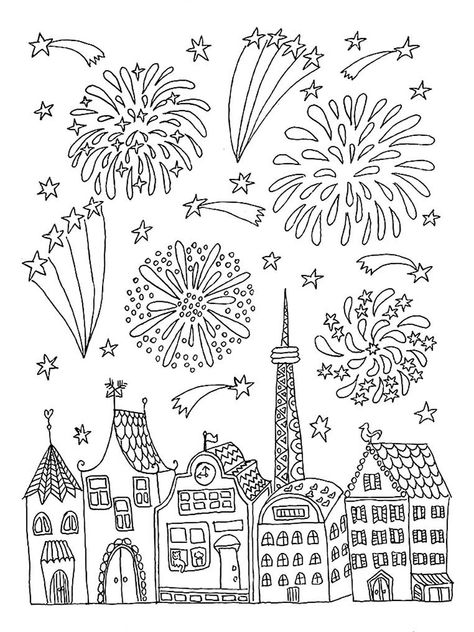 Fireworks Coloring Pages, Bonfire Night Crafts, Summer Fireworks, Rabbit Coloring, Firework Colors, Fireworks Art, New Year Coloring Pages, Rabbit Colors, New Year Art