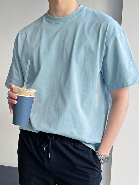 Light Blue T Shirt Outfit Men, Light Blue Tee Outfit, Sky Blue Outfit Men, Blue T Shirt Outfit Men, Blue Tshirt Outfit Men, Blue T Shirt Outfit, Blue Tee Outfit, Cottagecore Men, Blue Tshirt Outfit