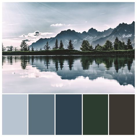 Seattle Color Palette, Rocky Mountain Color Palette, Mountain Cabin Color Palette, Alaska Color Palette, Mountain Theme Bedroom, Mountain Mood Board, Mountain Color Palette, Scotland Mountains, Alaska House