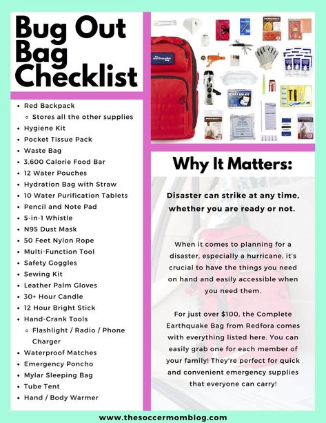 Learn what to pack in a bug out bag for emergencies and make sure you're ready for anything with our printable bug out bag checklist! Emergency Go Bag, Bug Out Bag Checklist, 1000 Lifehacks, Emergency Binder, Emergency Prepardness, Emergency Survival Kit, Doomsday Prepping, Emergency Bag, Emergency Preparedness Kit