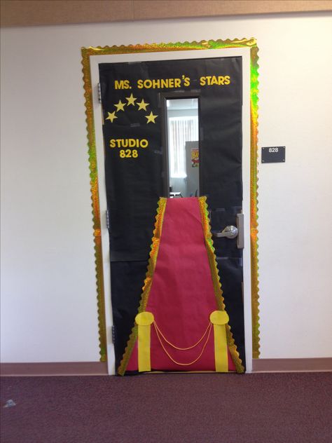 Star themed classroom door! Red Carpet Door Decorations, Rockstar Door Decoration, Hollywood Door Decorations, Hollywood Door Decorations Classroom, Hollywood Classroom Door, Hollywood Theme Classroom Door, Star Theme Class Door, Movie Classroom, Star Themed Classroom