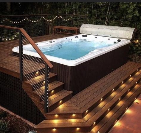 Deck With Swim Spa, Swimspa Deck Ideas, Home Jacuzzi, Whirpool Outdoor, Swim Spa Deck, Swim Spa Landscaping, Hot Tub Deck Design, Sunken Hot Tub, Kleiner Pool Design