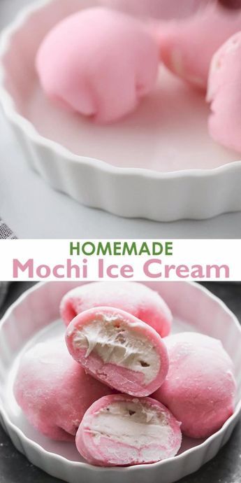 Homemade Mochi Ice Cream are Japanese rice cakes with an ice cream center in a soft, slightly chewy, sweet rice dough. You won’t believe how easy it is to make yourself! Diy Mochi, Homemade Mochi, Hemgjord Glass, Sommer Mad, Mochi Ice, Resepi Biskut, Resipi Kek, Mochi Ice Cream, Berbuka Puasa