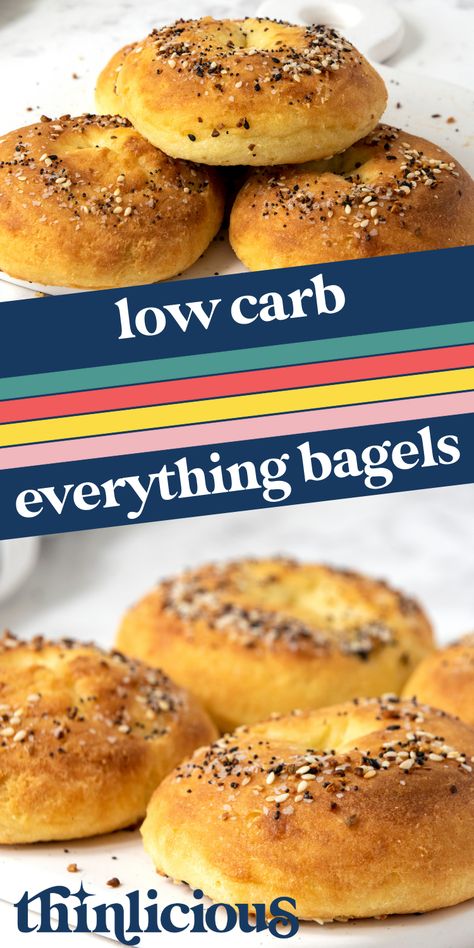 Switching to a ketogenic or low-carb lifestyle doesn't have to mean giving up everything. This bagel recipe is a perfect low carb breakfast option! Thinlicious Recipes, Keri Recipes, Everything Seasoning, Everything Bagels, Low Carb Bagels, Bariatric Diet, High Carb Foods, Eating Fast, Bagel Recipe