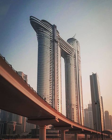 World of Architecture on Instagram: “Address Sky View. @addressskyview is a hotel in #Dubai #UAE . It was designed by and features two towers connected by a magnificent Sky…” Hotel In Dubai, Two Towers, Sky View, Dubai Uae, In Dubai, Skyscraper, Multi Story Building, Dubai, Tower