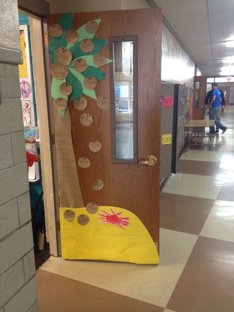 Palm tree and the coconuts have the kids names for our classroom door. Palm Tree Door Decorations Classroom, Palm Tree Classroom Decor, Classroom Family Tree, Beach Theme Classroom, Class Themes, Class Door, St Luke, Kindergarten Readiness, Class Theme