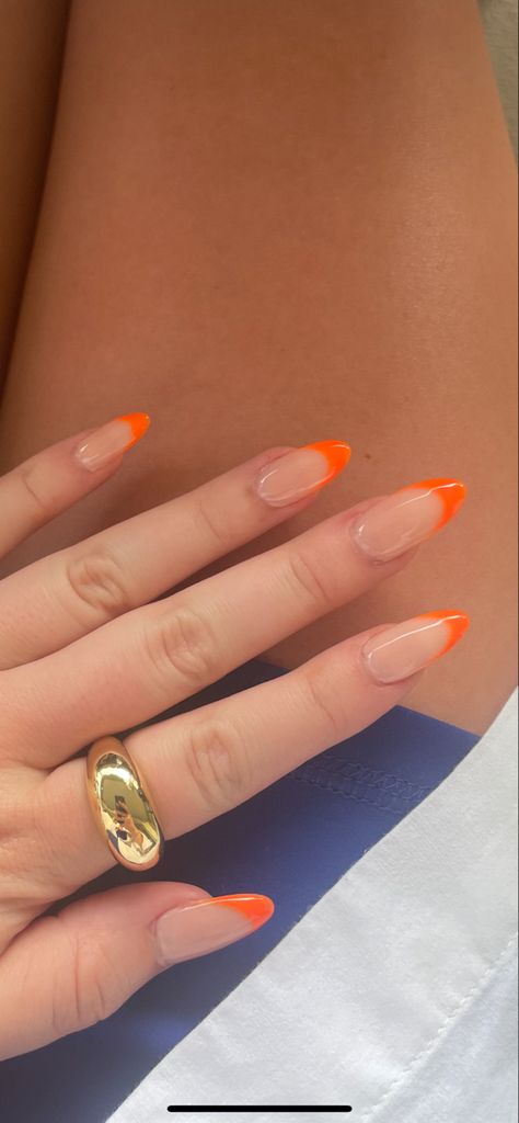 French Manicure Long Nails, Orange Acrylic Nails, Hoco Nails, Nails Trends, French Tip Acrylic Nails, Summery Nails, Nagel Tips, Almond Nails Designs, Vacation Nails