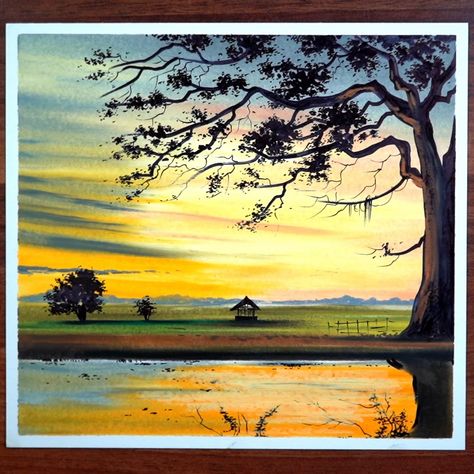 Evening Landscape, Morning Landscape, Oil Pastel Paintings, Pastel Paintings, Oil Pastel Drawings, Beautiful Evening, Pastel Drawing, Book Art Drawings, Pastel Painting