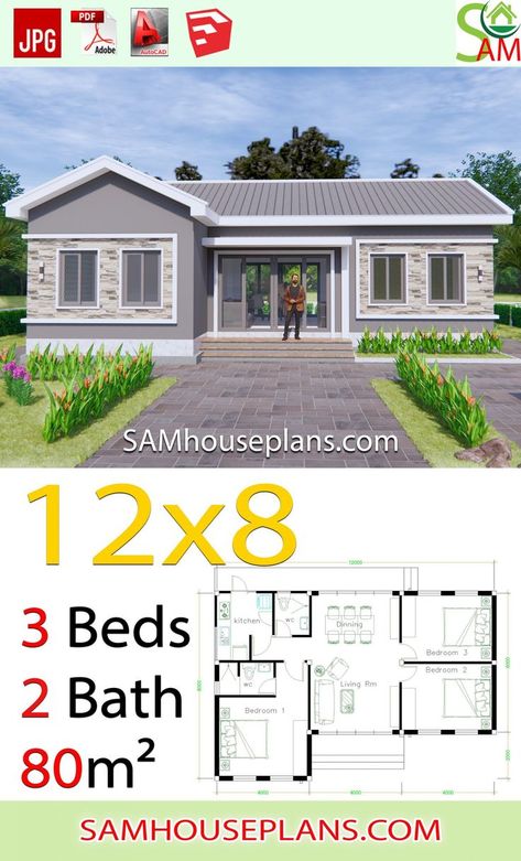 2020 House Plans, Gable Roof House, Small House Design Philippines, Pelan Rumah, Affordable House Plans, House Roof Design, Two Bedroom House, Small House Design Exterior, Free House Plans