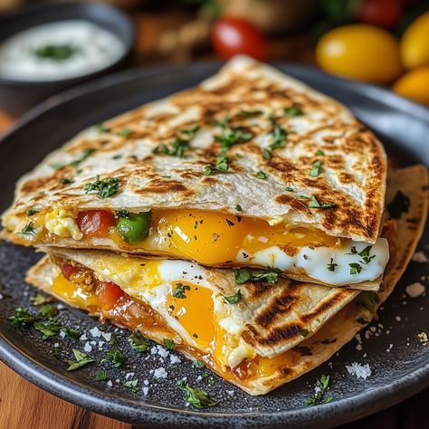 Fried Egg Quesadilla Breakfast Egg Quesadilla, Egg Quesadilla, Quesadilla Ingredients, Health Meal Plan, Egg Tortilla, Brunch Appetizers, Eggs Dinner, Touch Of Spice, Egg Waffle