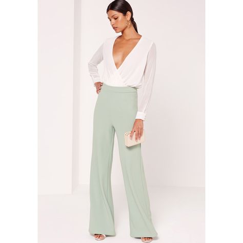 Missguided Jersey Crepe Wide Leg Trousers Green ($26) ❤ liked on Polyvore featuring mint, green jersey and pink jersey Green Pants Outfit Work, Mint Green Pants Outfit, Mint Pants Outfit, Green Trousers Outfit, Mint Green Pants, Mint Pants, Pants Outfit Work, Green Pants Outfit, Winter Pants Outfit