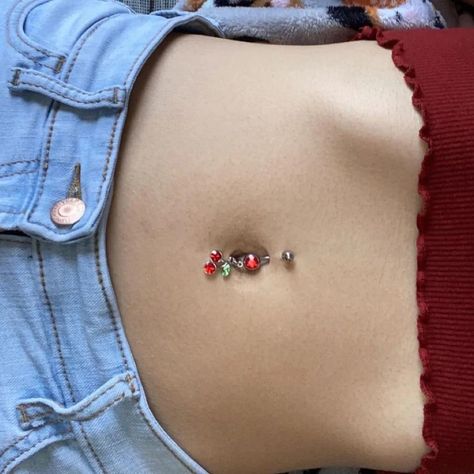 Ruby Red DANGLING CHERRY Belly Ring Double Belly Piercing, Navel Piercing Jewelry, Cherry Charm, Bellybutton Piercings, Belly Button Piercing Jewelry, Belly Piercing Jewelry, Belly Piercing Ring, Belly Button Jewelry, Cool Piercings