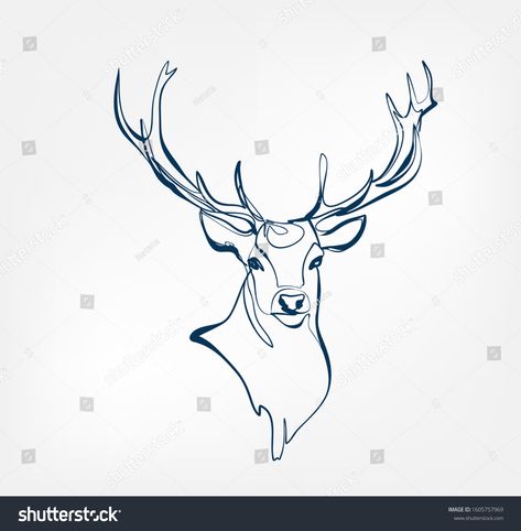 Deer Line Tattoo, Deer Line Art, Deer Outline, One Line Design, Tattoo Deer, Deer Vector, One Line Tattoo, One Line, Animal Vector