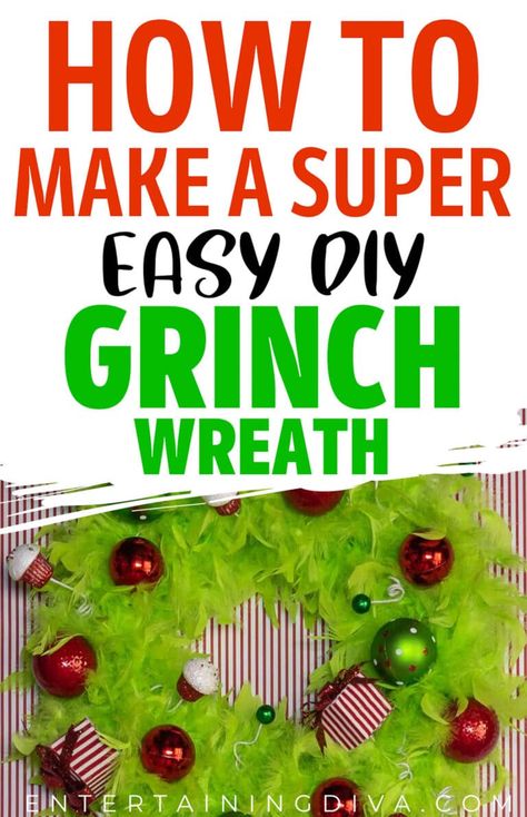 This DIY Grinch wreath is super simple to make and will look fabulous as Grinch Christmas door decor or on the wall beside the rest of your Grinch Christmas decorations Diy Grinch Wreath, Grinch Christmas Door, Glamping Christmas, A Grinch Christmas, Diy Grinch, Grinch Wreath, Red Christmas Ornaments, Christmas Door Decoration, White Christmas Wreath